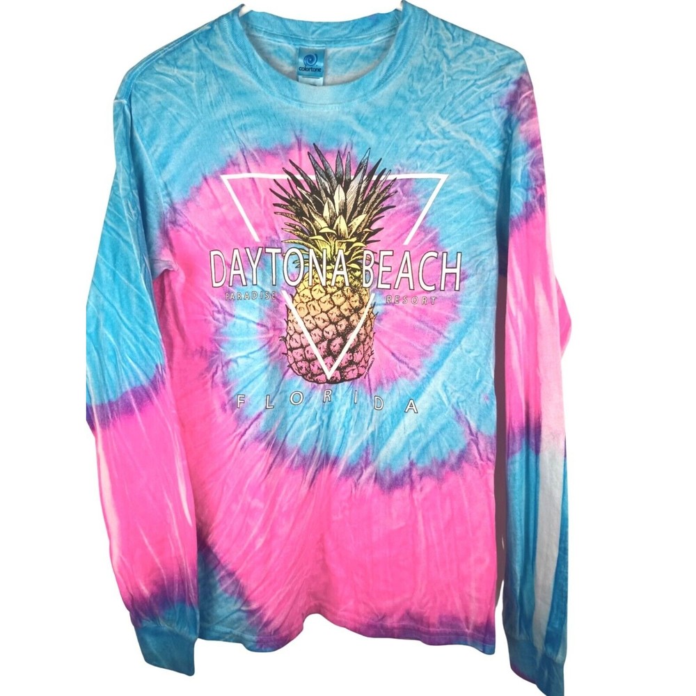 Tie Die Sz S Long Sleeve Shirt Blue Pink Pineapple Print Daytona Paradise